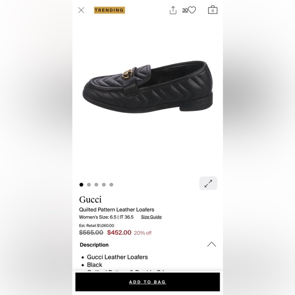 Gucci // black leather quilted loafers - Picture 8 of 9